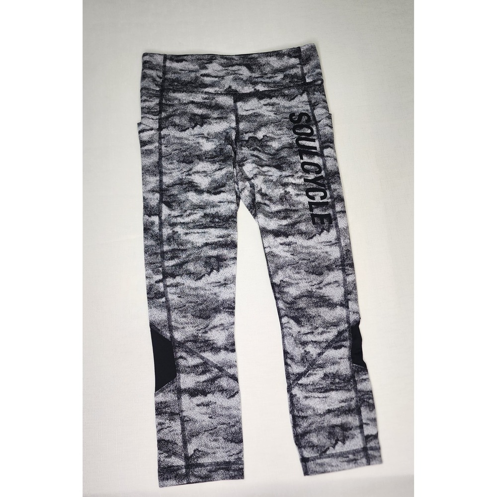 Lululemon SoulCycle Speed Up Crop Leggings Black White Camo Mesh Pockets Size 4